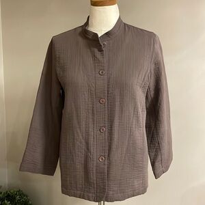 Eileen Fisher women’s button down brown jacket / blazer 3/4 sleeve up color SM